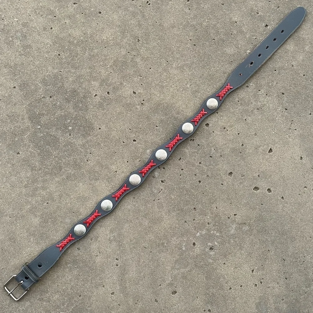 Dun Dee Vintage Grey and Red Leather Concho Belt